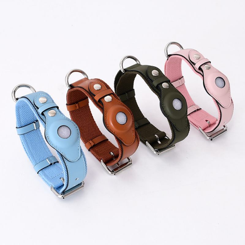 Leather and Fabric Airtag Dog Collars with Custom Colors and Sizes