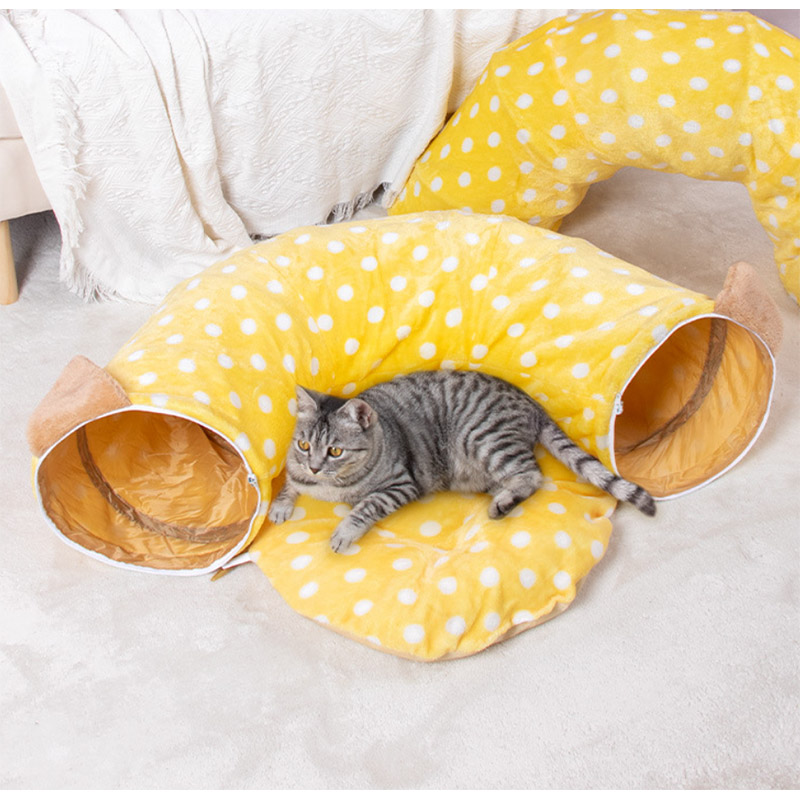 Plush Cat Tunnel Bed with Central Mat