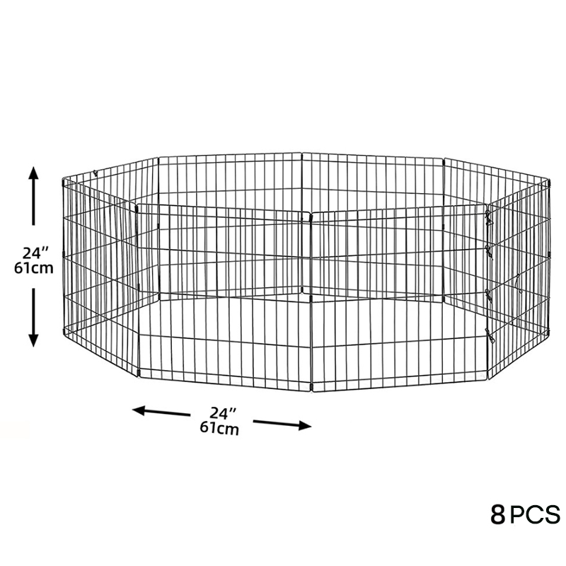 24 Inch Portable Foldable Black Metal Dog Exercise Pen without Door