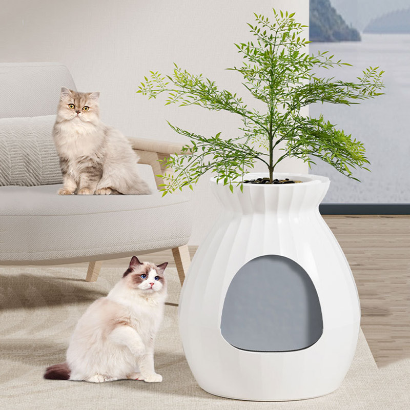 Hidden Cat Litter Box with Artificial Plants